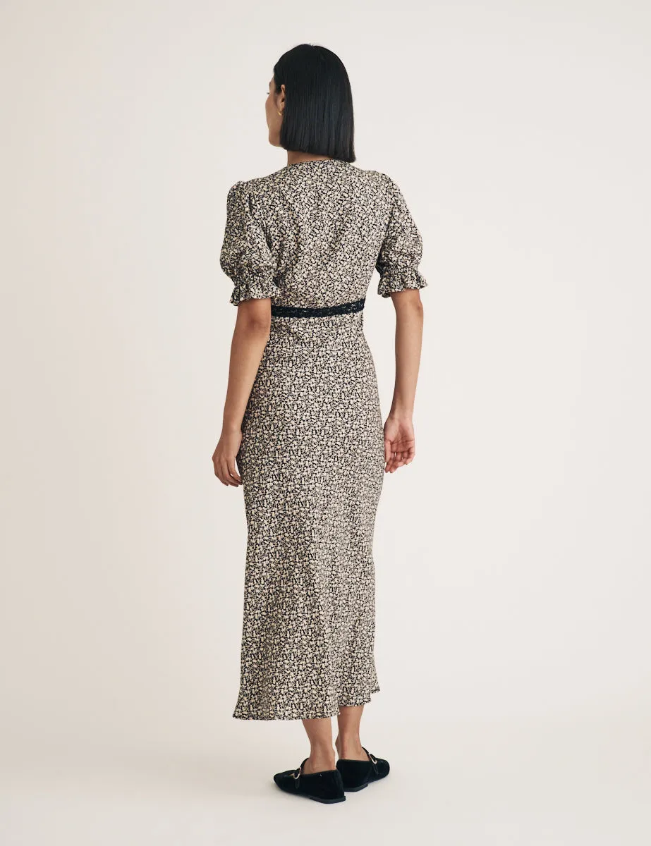 Black Floral Lace Detail Angela Midi Dress sold by Nobody's Child product image thumbnail 4