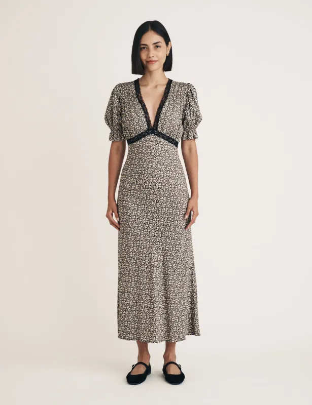 Black Floral Lace Detail Angela Midi Dress sold by Nobody's Child