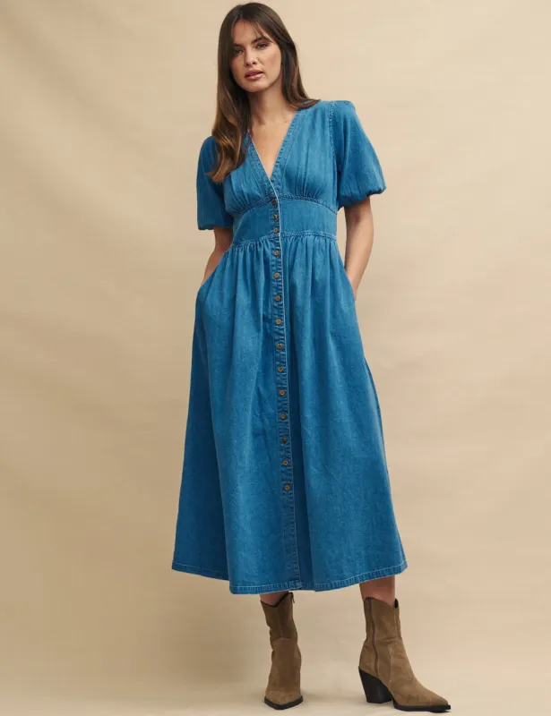 Mid Wash Blue Denim Starlight Midi Dress sold by Nobody's Child