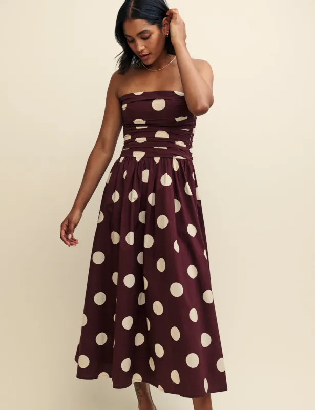 Brown Spot Print Bandeau Felicity Midi Dress sold by Nobody's Child