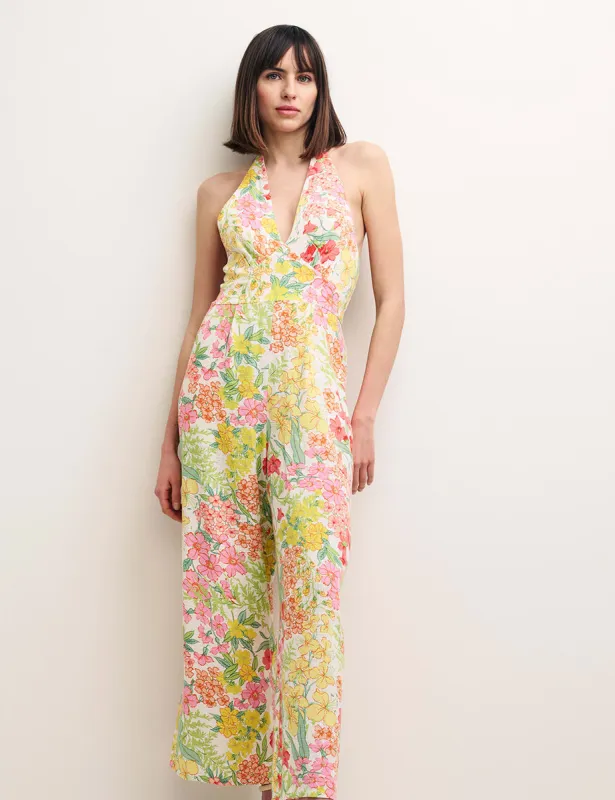 Petite Floral Linen-blend Halter Neck Nuria Jumpsuit sold by Nobody's Child