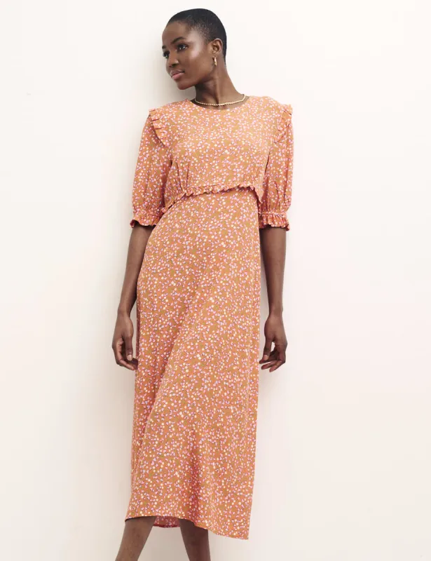 Orange floral Felicia Short Sleeve Midi Dress sold by Nobody's Child