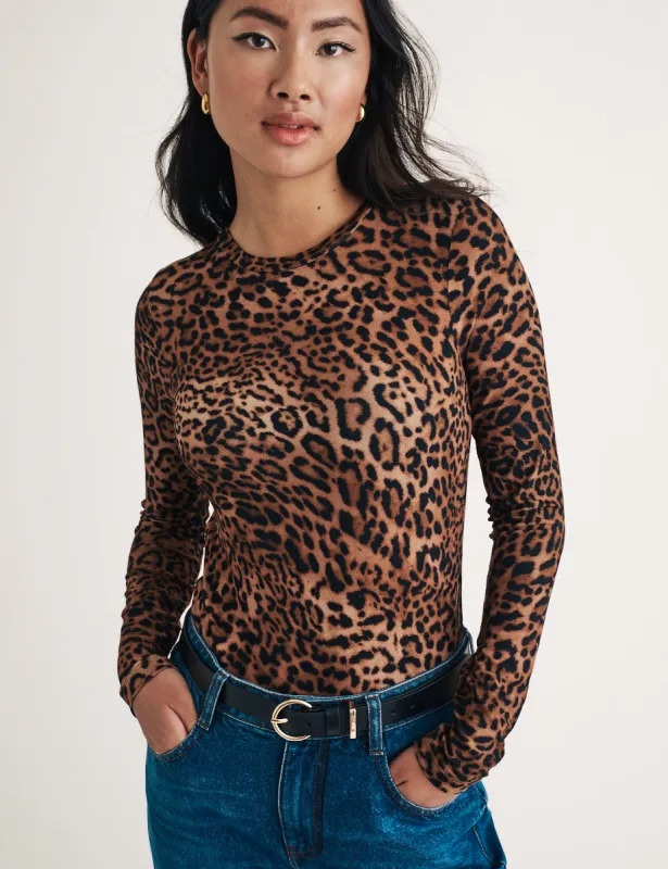 Leopard Print Crew Neck Long Sleeve Top sold by Nobody's Child