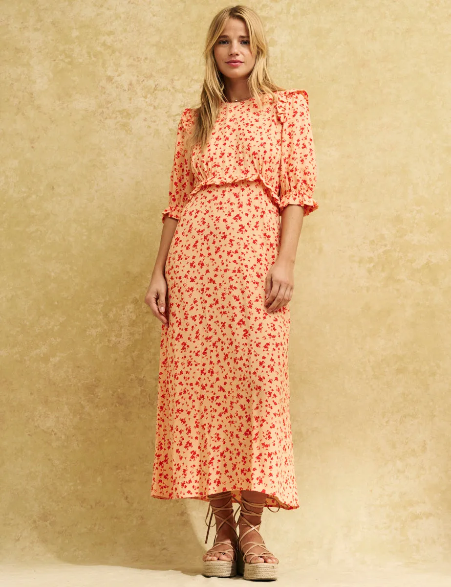Orange Ditsy Floral Felicia Midi Dress sold by Nobody's Child product image thumbnail 2
