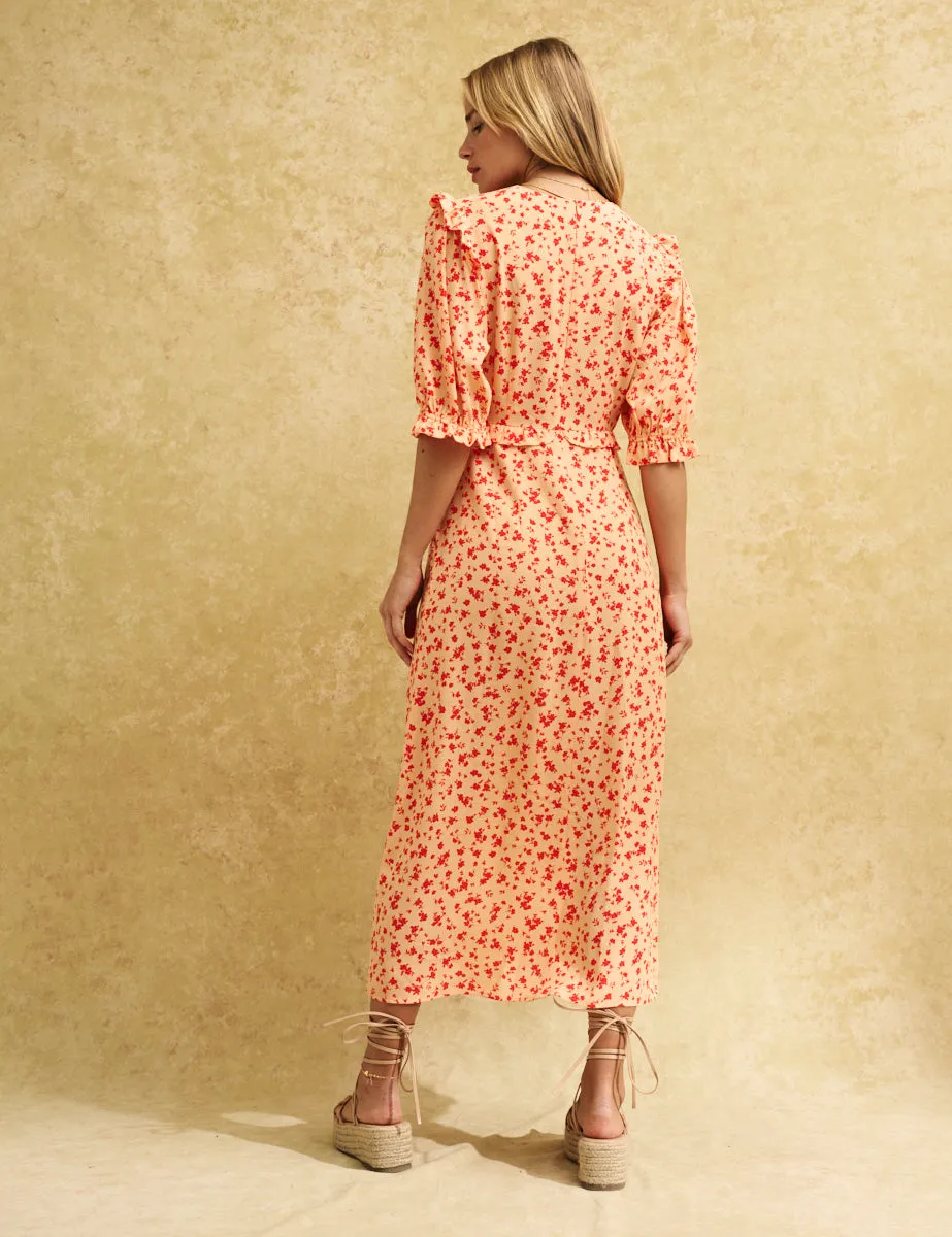 Orange Ditsy Floral Felicia Midi Dress sold by Nobody's Child product image thumbnail 4