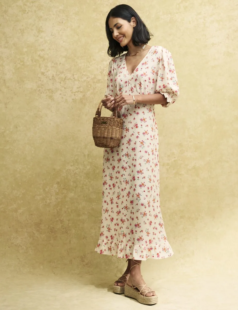 White Ditsy Floral Delilah Midi Dress sold by Nobody's Child