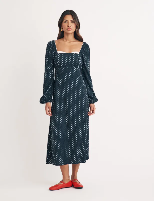 Black Polka Dot Aurdrey Midi Dress sold by Nobody's Child