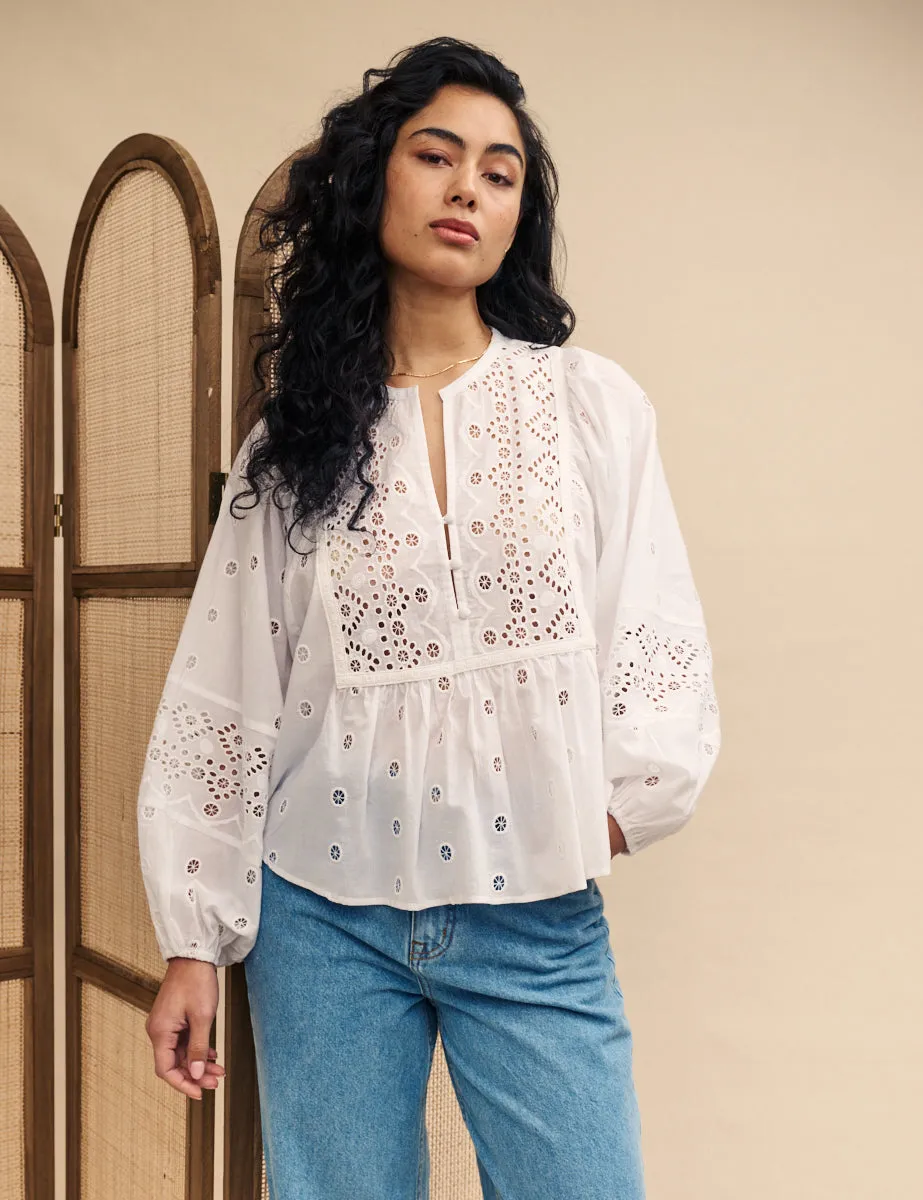 White Cutwork Detail Blouse sold by Nobody's Child product image thumbnail 3
