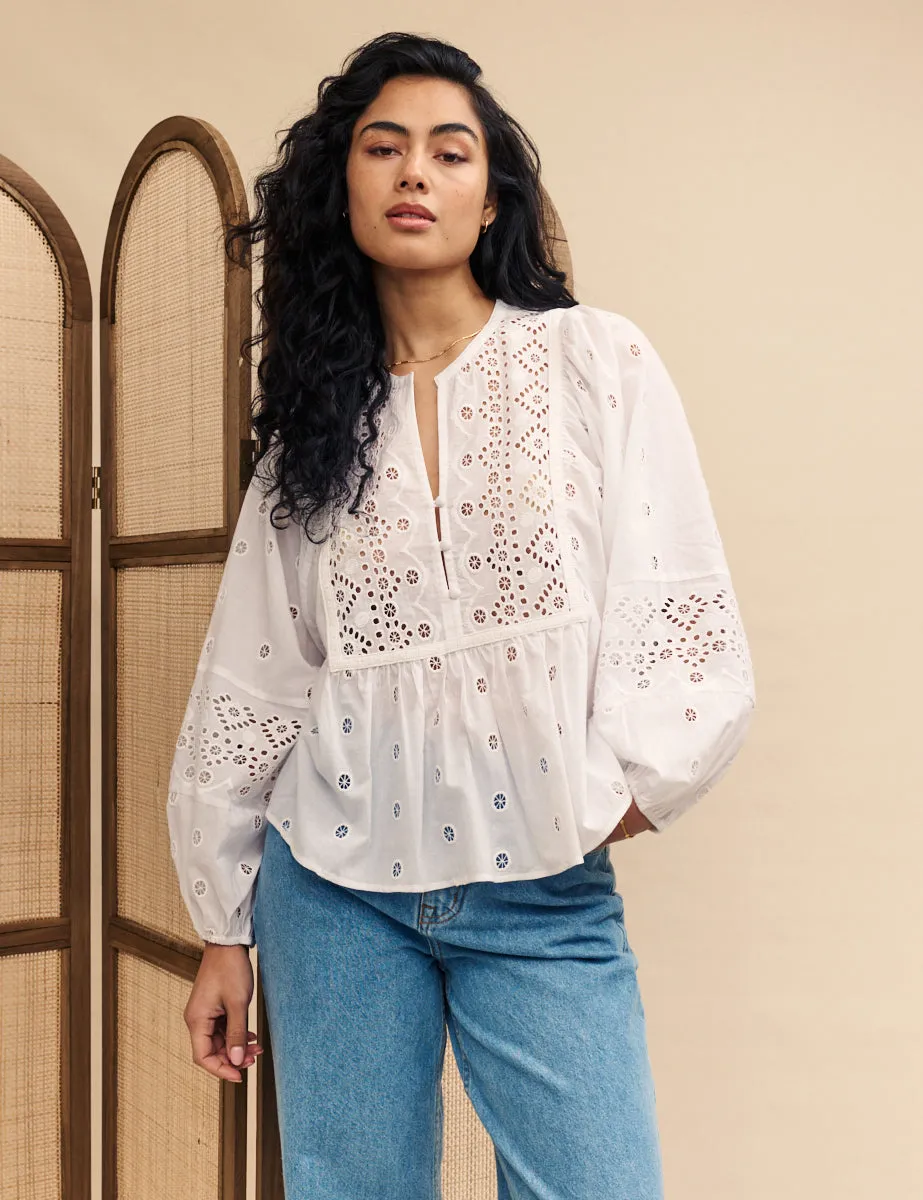 White Cutwork Detail Blouse sold by Nobody's Child