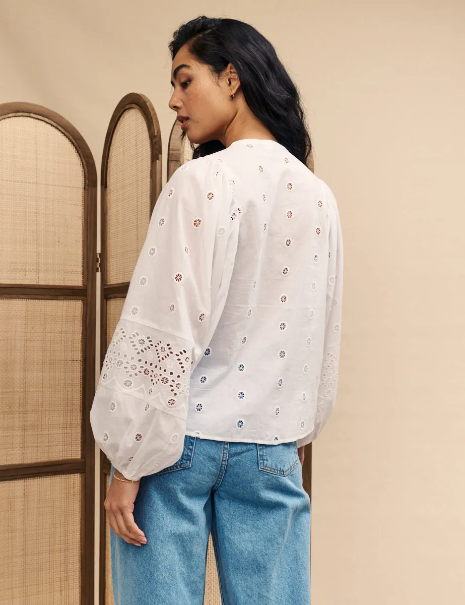 White Cutwork Detail Blouse sold by Nobody's Child product image thumbnail 4