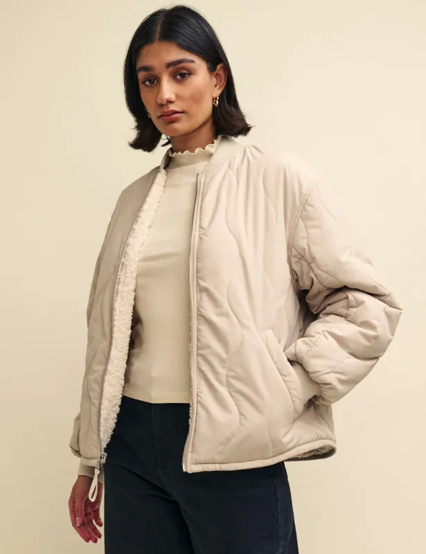 Cream Borg Fleece Reversible Bomber Jacket sold by Nobody's Child