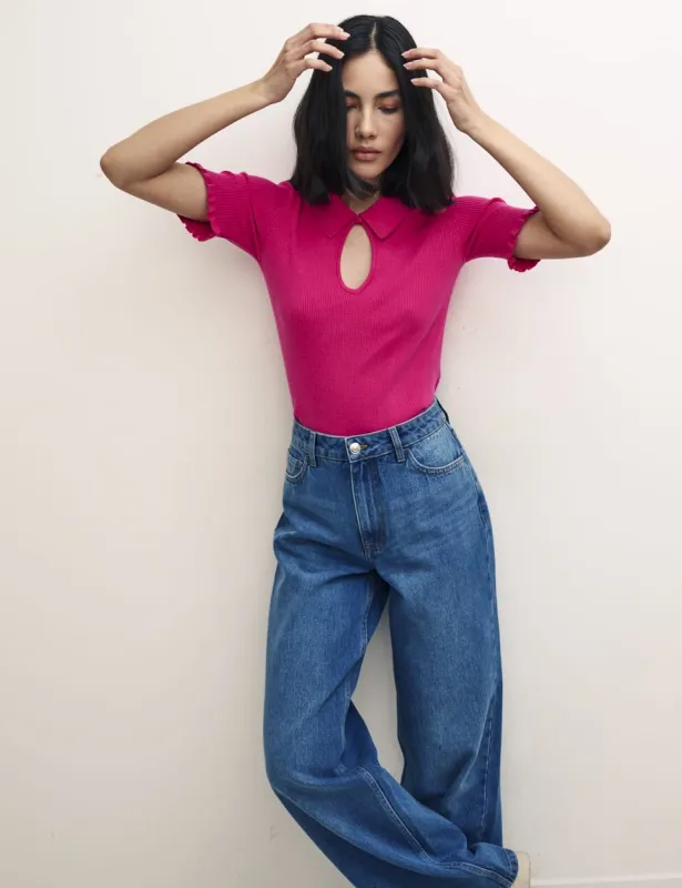 Pink Keyhole & Collar Knitted Top sold by Nobody's Child