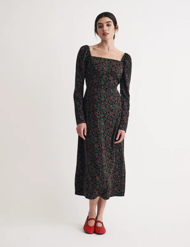 Black Fruit Print Abby Midi Dress sold by Nobody's Child