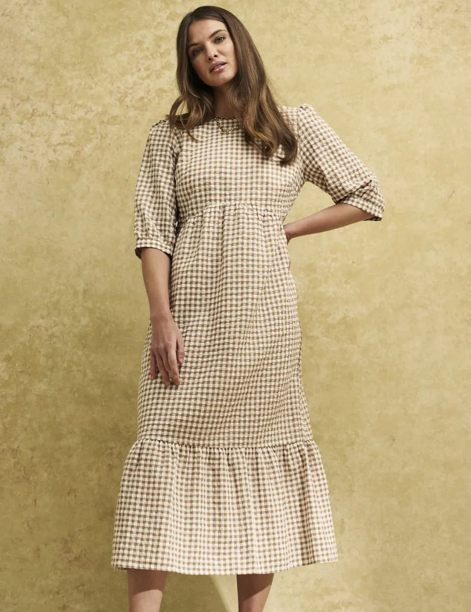 Brown Gingham Check Rachel Smock Midi Dress sold by Nobody's Child product image thumbnail 2