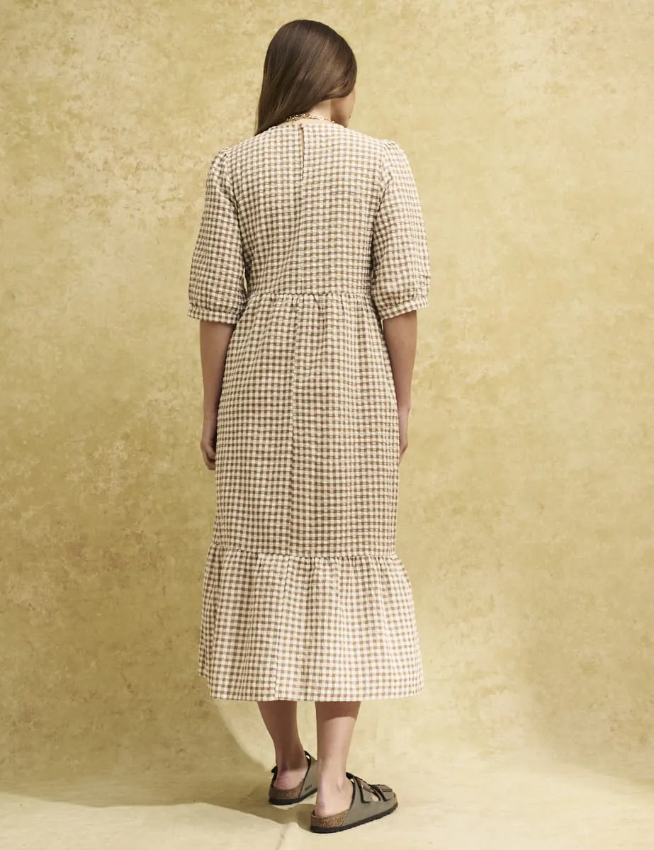 Brown Gingham Check Rachel Smock Midi Dress sold by Nobody's Child product image thumbnail 4