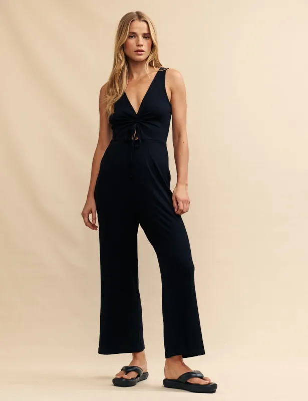 Black Cut-Out Ruched Jersey Jumpsuit sold by Nobody's Child