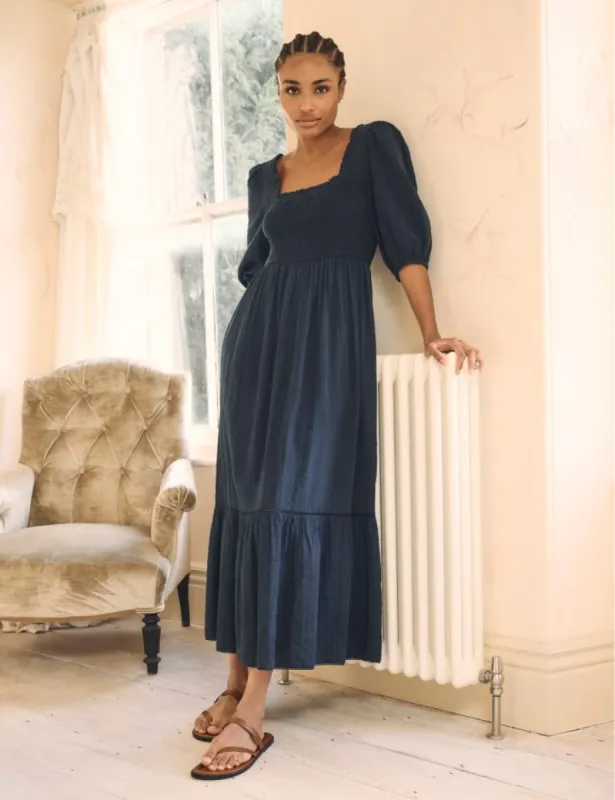 Navy Smock Elsa Midaxi Dress sold by Nobody's Child
