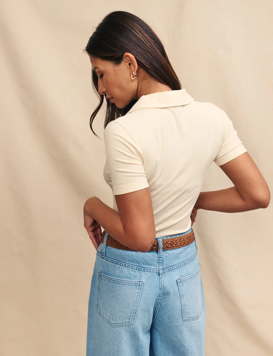 Cream Ribbed Polo Top sold by Nobody's Child product image thumbnail 4