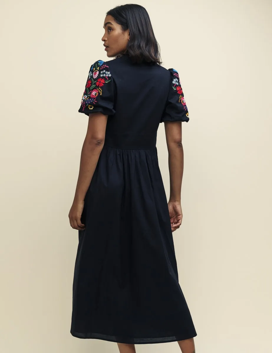 Black Embroidered Starlight Midi Dress sold by Nobody's Child product image thumbnail 4