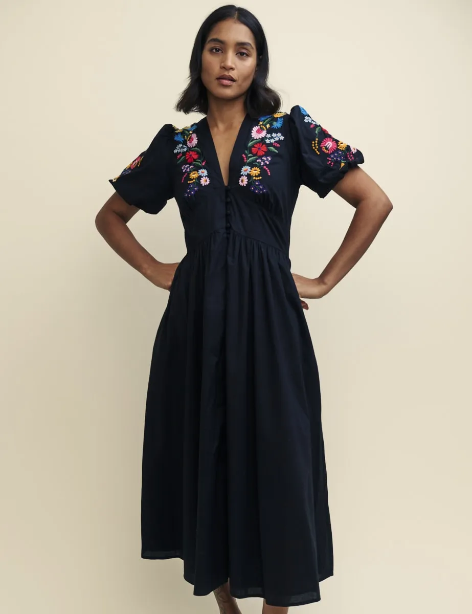 Black Embroidered Starlight Midi Dress sold by Nobody's Child product image thumbnail 3