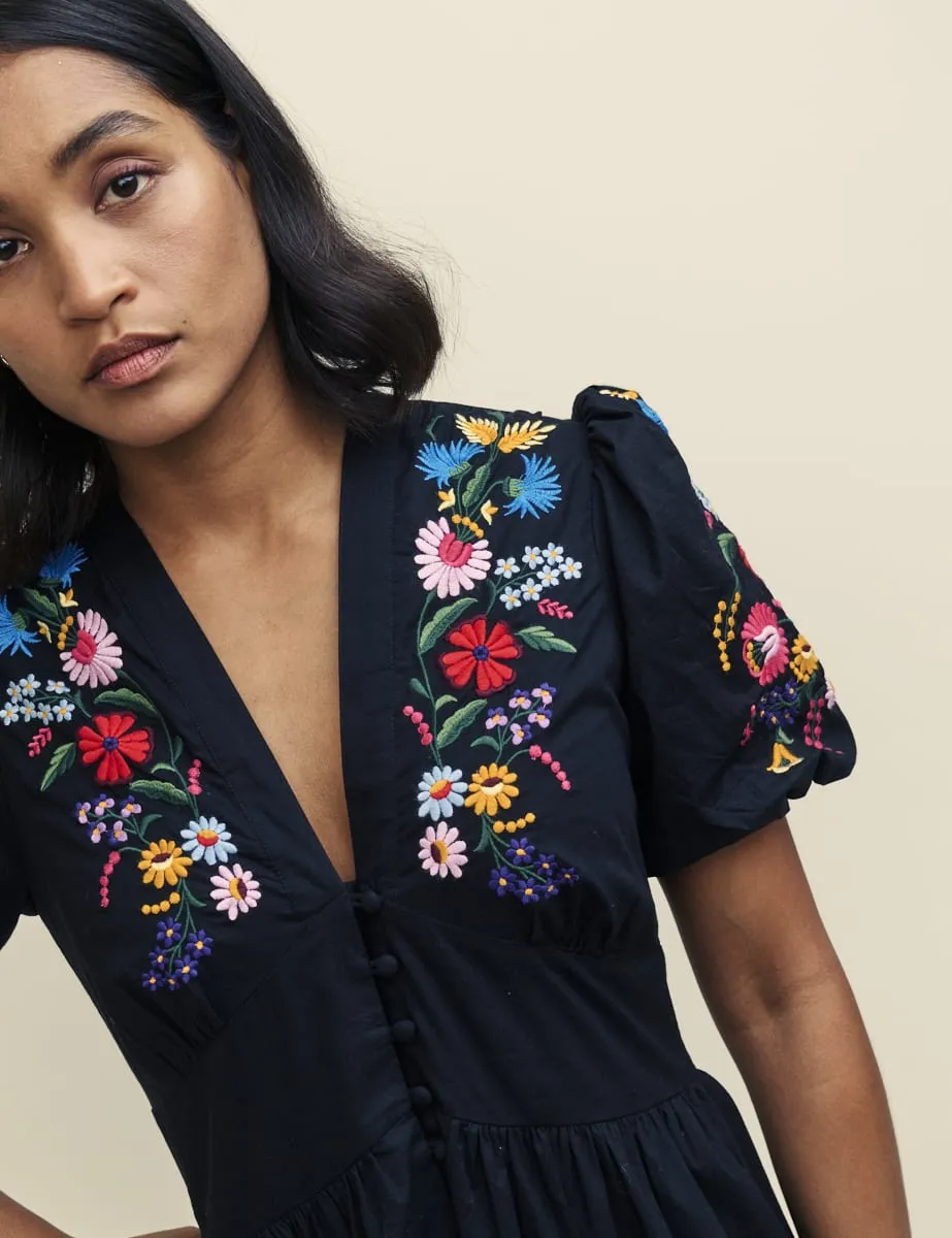 Black Embroidered Starlight Midi Dress sold by Nobody's Child product image thumbnail 2