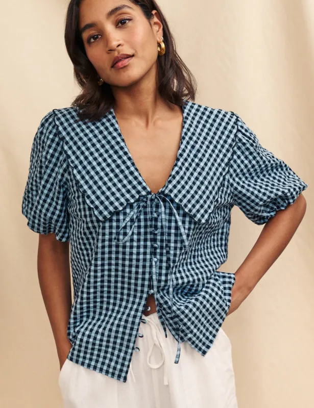Blue Gingham Birdie Blouse sold by Nobody's Child