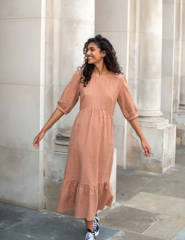 Brown Gingham Rachel Midi Dress sold by Nobody's Child