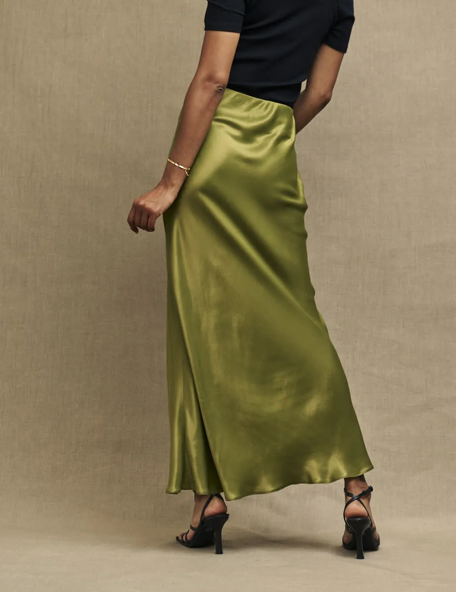 Olive Green Mila Satin Maxi Skirt sold by Nobody's Child product image thumbnail 3