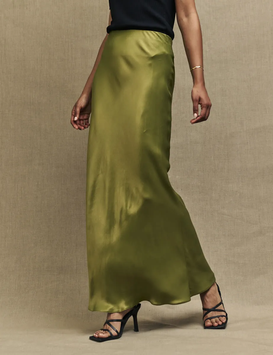 Olive Green Mila Satin Maxi Skirt sold by Nobody's Child product image thumbnail 2