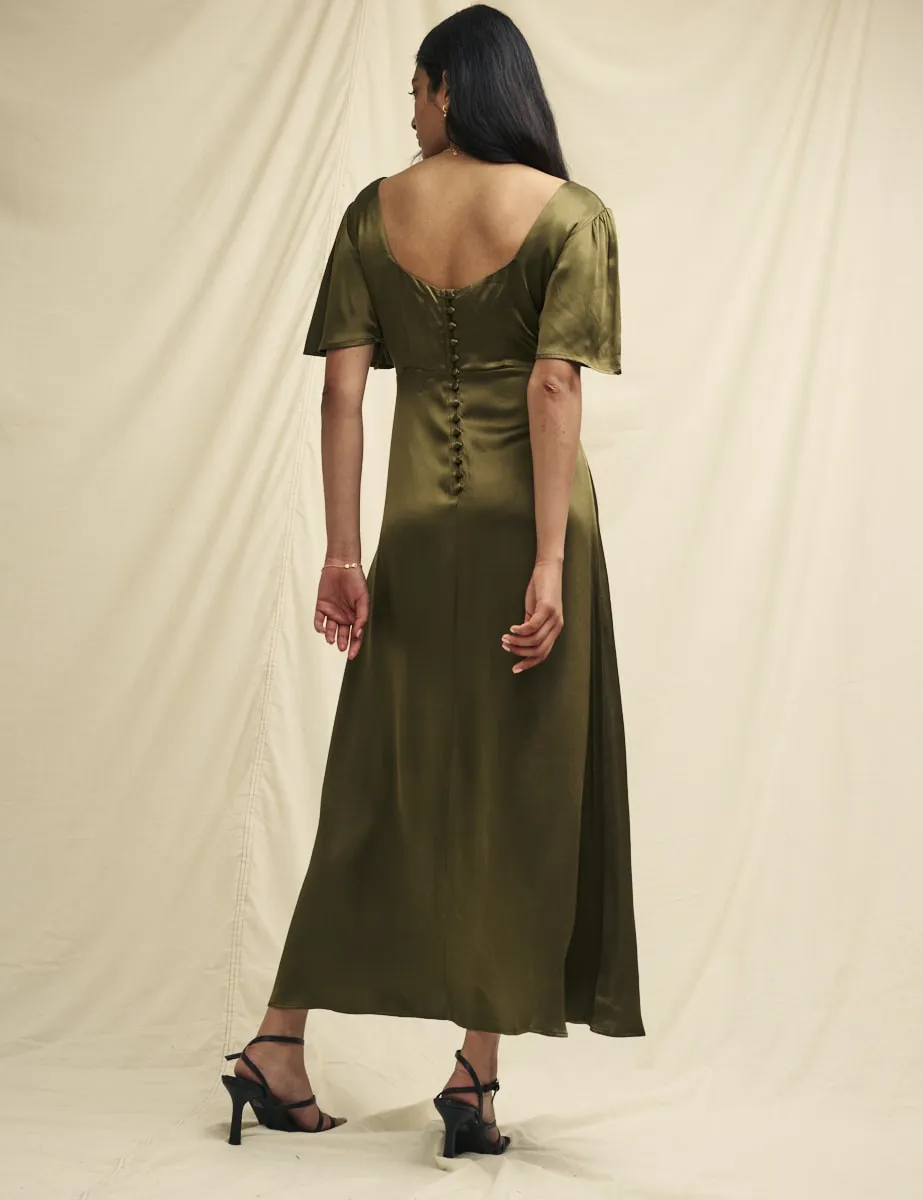 Olive Green Satin Bridesmaid Becca Midaxi Dress sold by Nobody's Child product image thumbnail 2