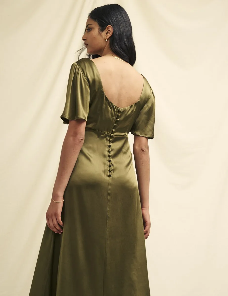 Olive Green Satin Bridesmaid Becca Midaxi Dress sold by Nobody's Child product image thumbnail 3