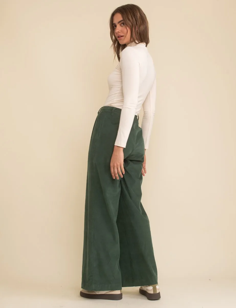 Green Cord Double Pleat Front Wide Leg Trousers sold by Nobody's Child product image thumbnail 3