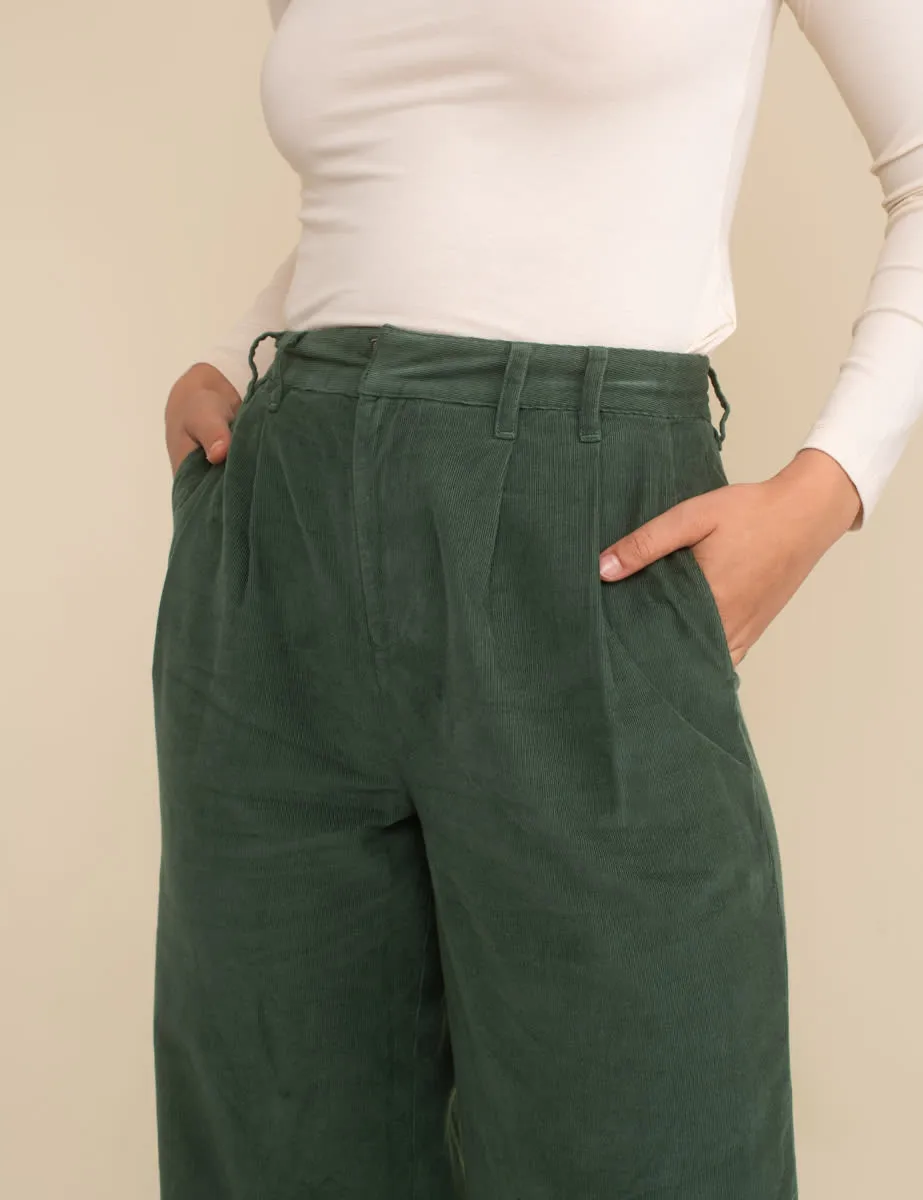 Green Cord Double Pleat Front Wide Leg Trousers sold by Nobody's Child product image thumbnail 2