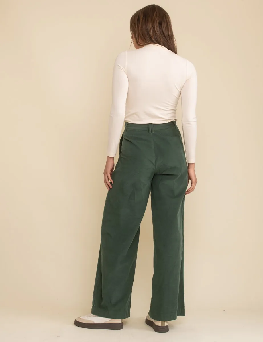 Green Cord Double Pleat Front Wide Leg Trousers sold by Nobody's Child product image thumbnail 4