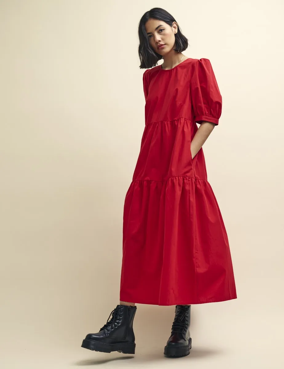 Red Rochelle Smock Midi Dress sold by Nobody's Child