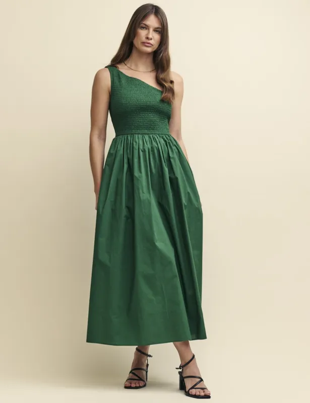 Forest Green One Shoulder Georgia Midi Dress sold by Nobody's Child