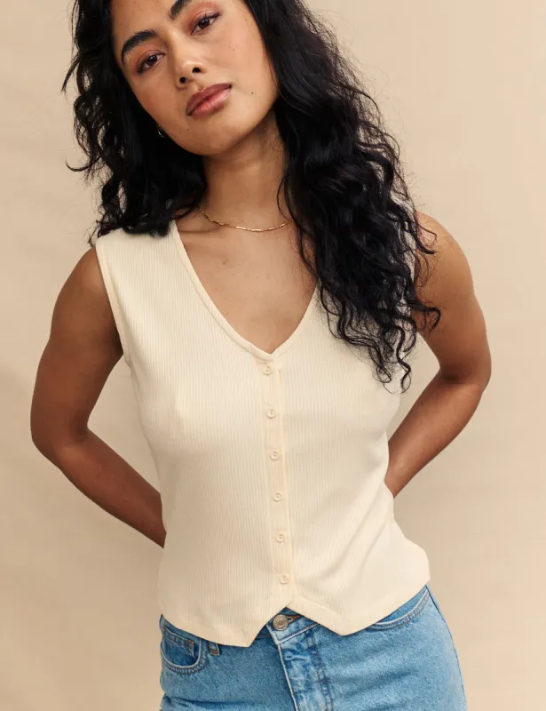 Cream V-Neck Button Detail Sleeveless Top sold by Nobody's Child