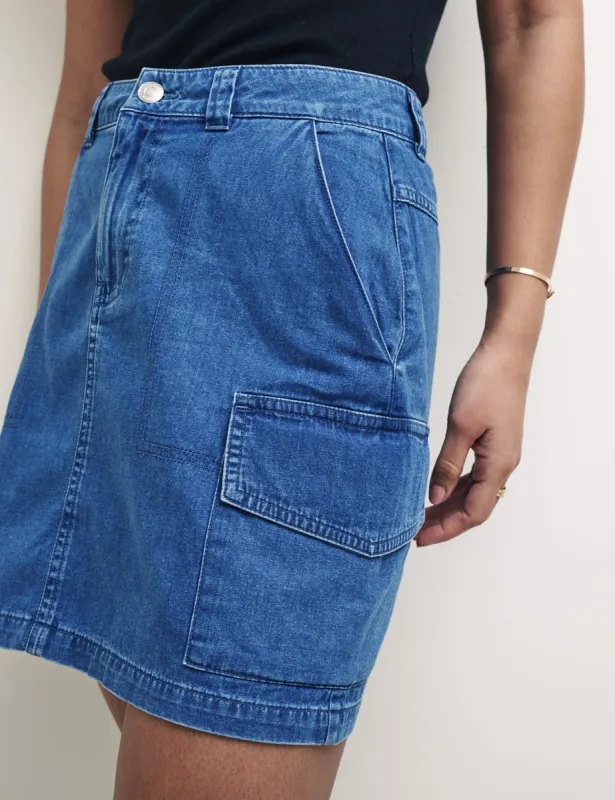 Denim Cargo Utility Mini Skirt sold by Nobody's Child