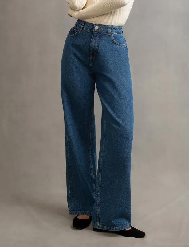 Mid Wash Blue Wide Leg Denim Jeans sold by Nobody's Child
