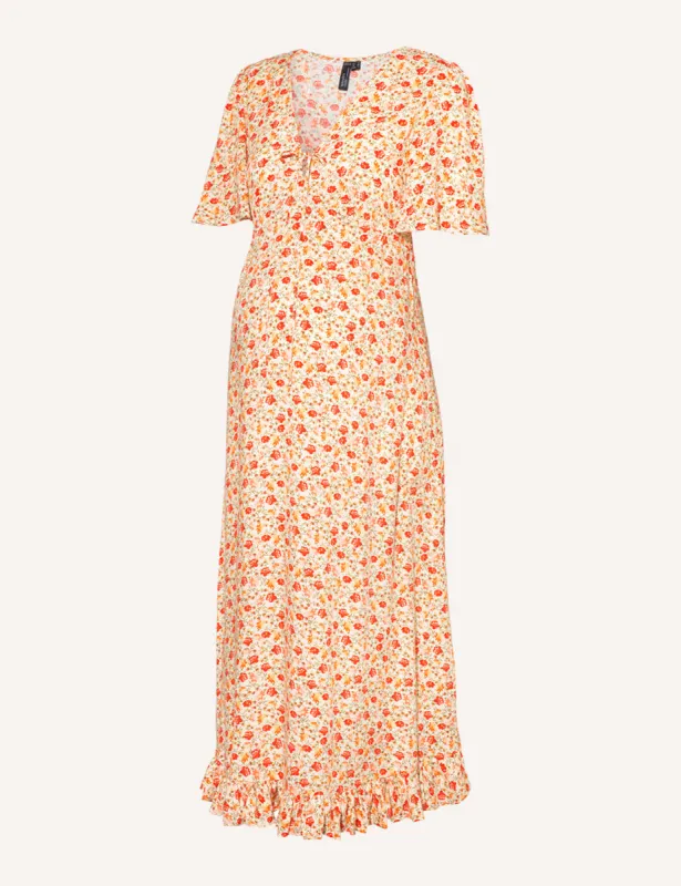 Maternity Cream Wildflower Printed Dalia Midi Dress sold by Nobody's Child