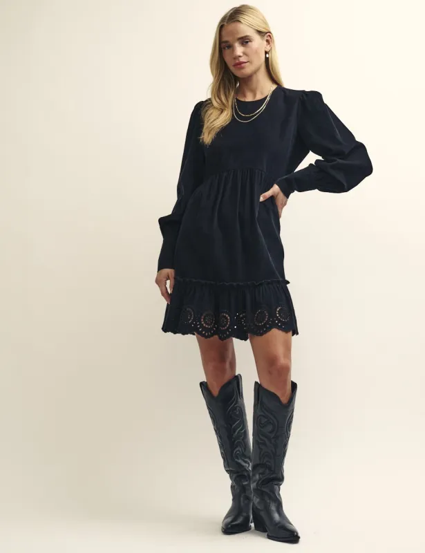 Black Cord Eyre Broderie Trim Smock Mini Dress sold by Nobody's Child