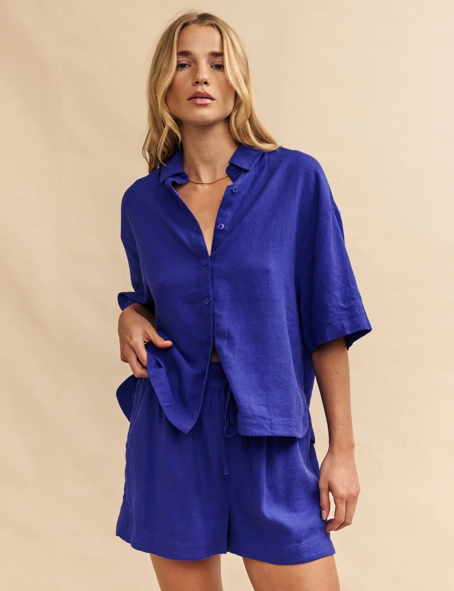 Electric Blue Linen-blend Short Sleeve Shirt sold by Nobody's Child product image thumbnail 2