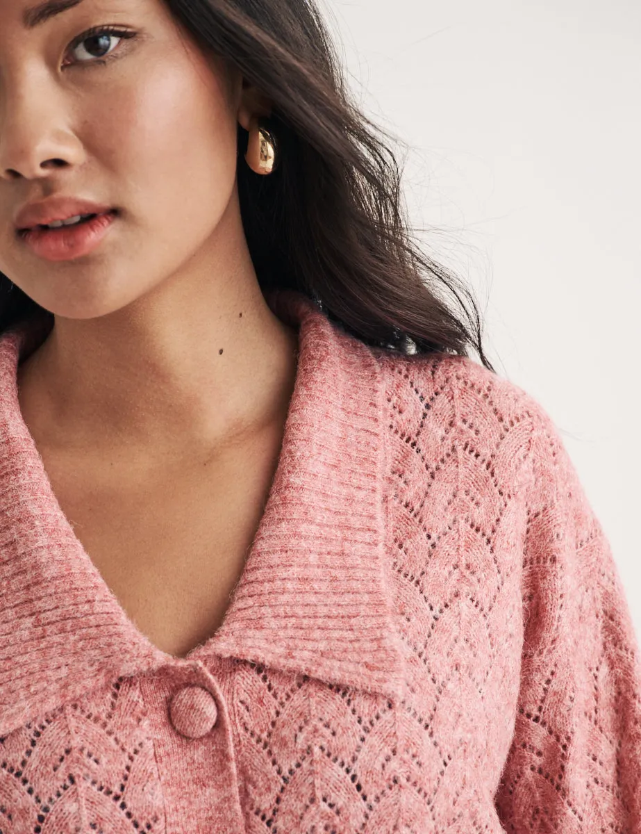 Pink Collar Pointelle Wool Blend Knitted Cardigan sold by Nobody's Child product image thumbnail 2