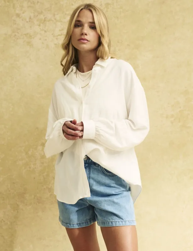 White Oversized Linen-blend Shirt sold by Nobody's Child