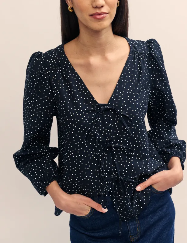 Black Tie Front Bernadetta Blouse sold by Nobody's Child