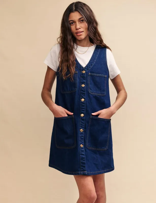 Dark Denim Pinafore Kacey Mini Dress sold by Nobody's Child