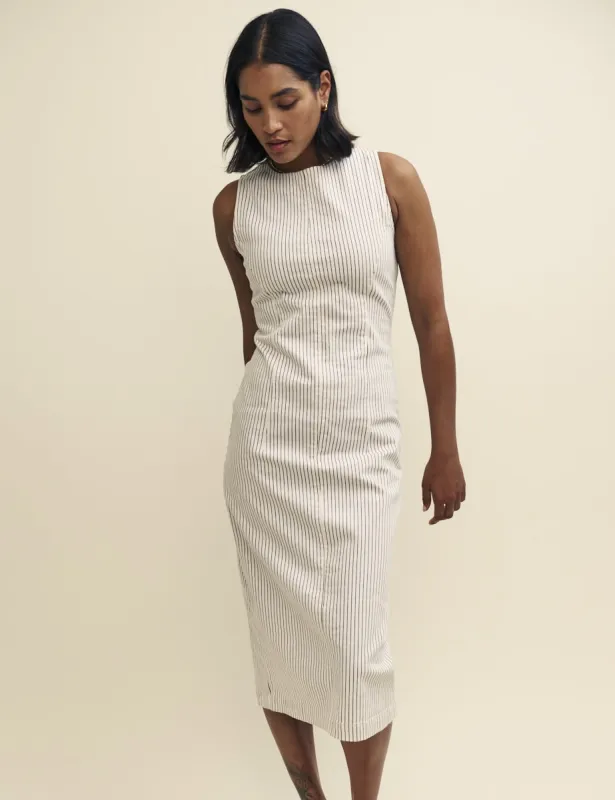 Cream Denim Pinstripe Farringdon Midi Dress sold by Nobody's Child