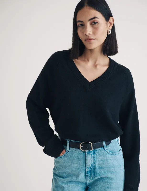 Black V-neck Knitted Jumper sold by Nobody's Child