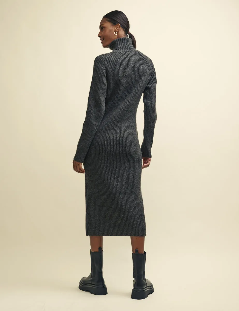 Charcoal Grey Roll Neck Knitted Midi Dress sold by Nobody's Child product image thumbnail 3