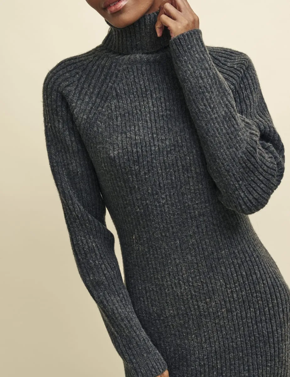 Charcoal Grey Roll Neck Knitted Midi Dress sold by Nobody's Child product image thumbnail 2